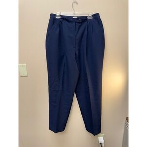 En Avance Navy Blue Pleated Tapered Trousers High Rise Elastic Back 16W USA Made